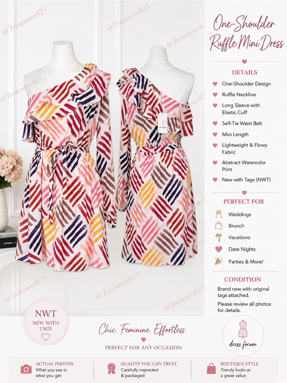 One-Shoulder Ruffle Patterned Mini Dress in Multi-Color